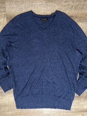 Banana Republic V-Neck Silk Linen Sweater Men's XL Blue Long Sleeve Classic Soft